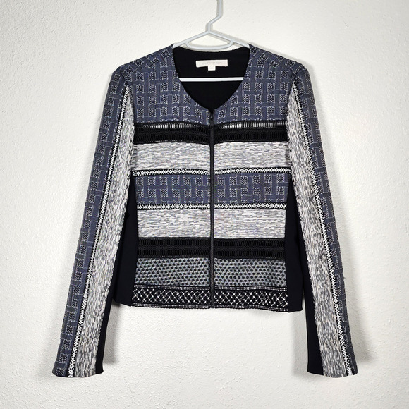 Jonathan Simkhai Front Zip Jacket Pattern Texture Mesh Black Gray Indigo Small - Picture 1 of 10